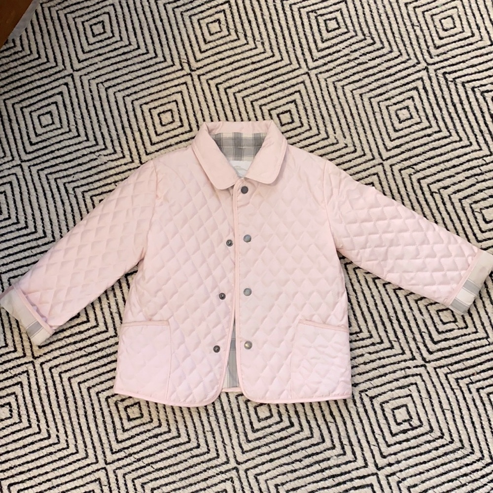 Kids 24m Burberry quilted jacket. light pink with grey interior. great condition